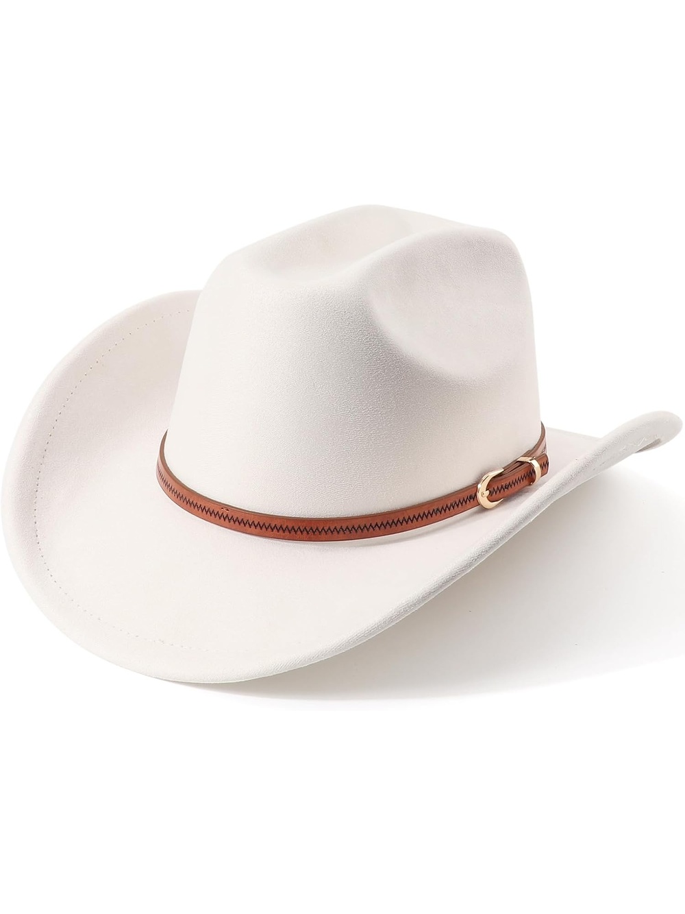 Unisex Beige Suede Wide Brim Belt Buckle Fedora Retro Panama Western Cowgirl Hat